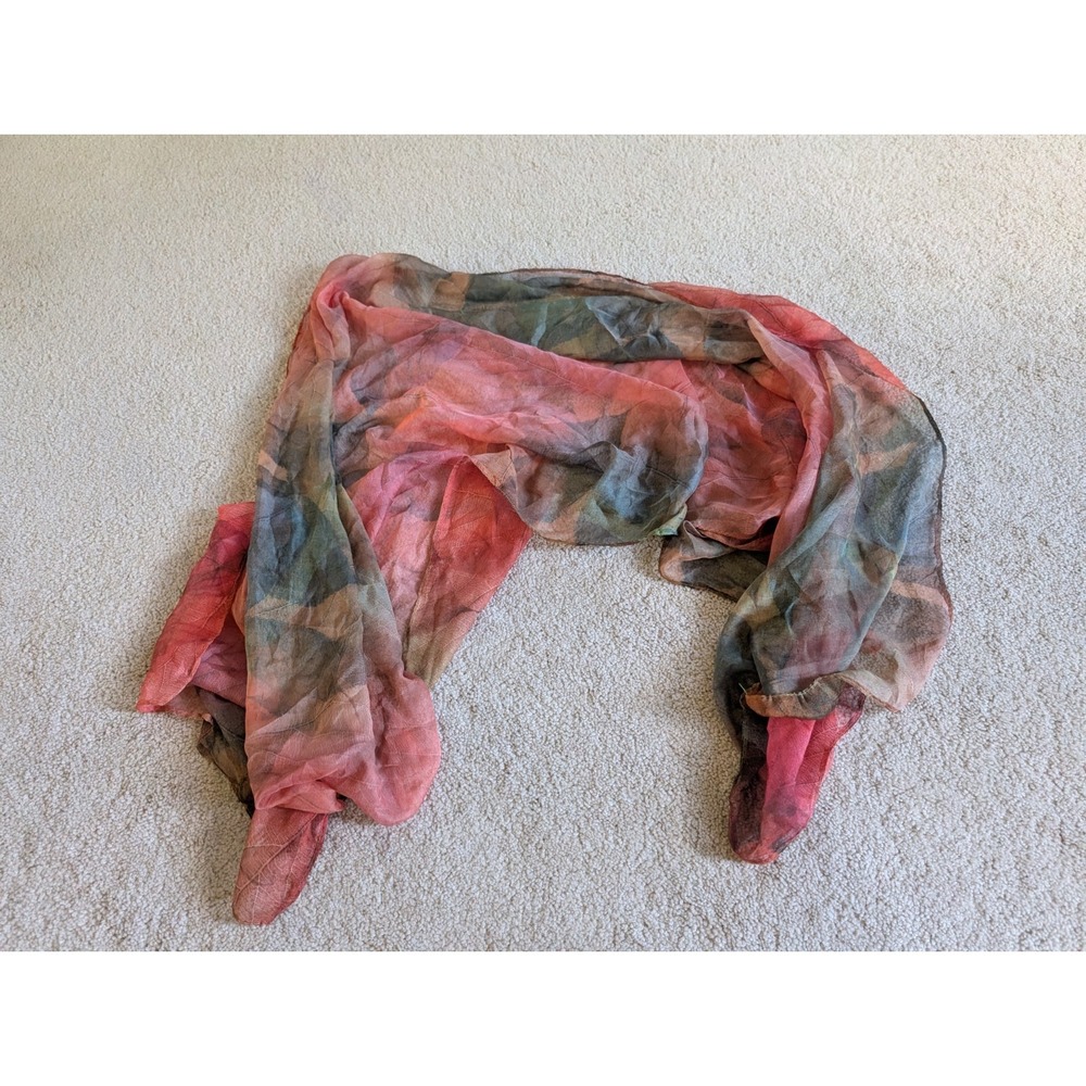 100% Silk Autumn Fall Color Leaves Print Scarf Wrap Multicolor